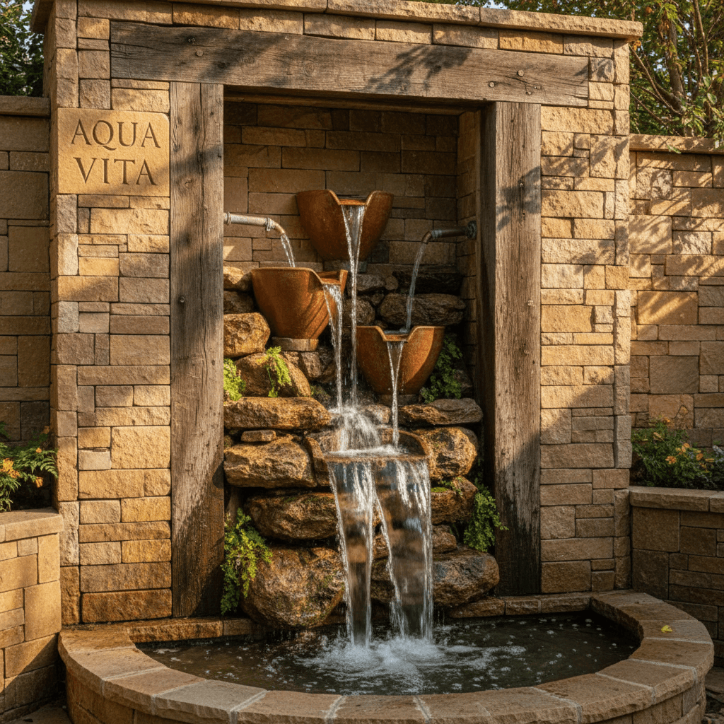 Cascada decorativa instalada en fachada exterior