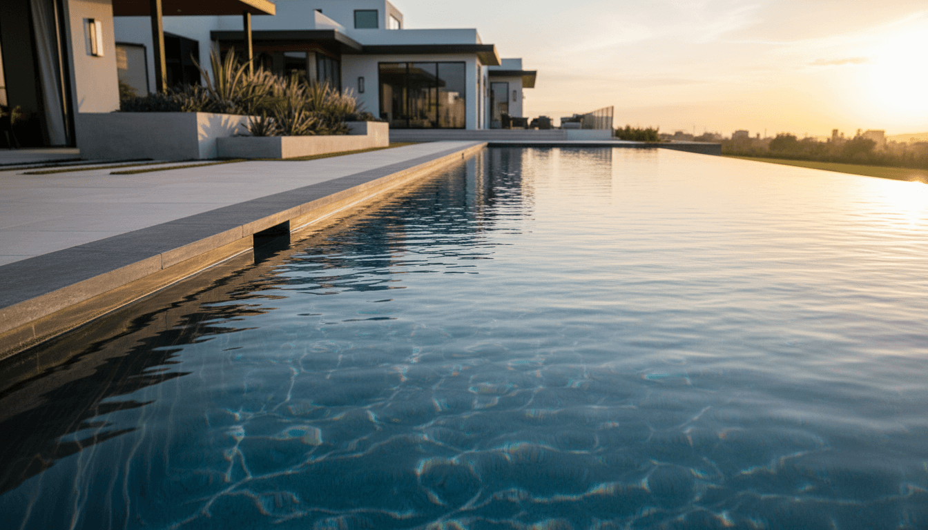Piscina residencial con cascada decorativa terminada
