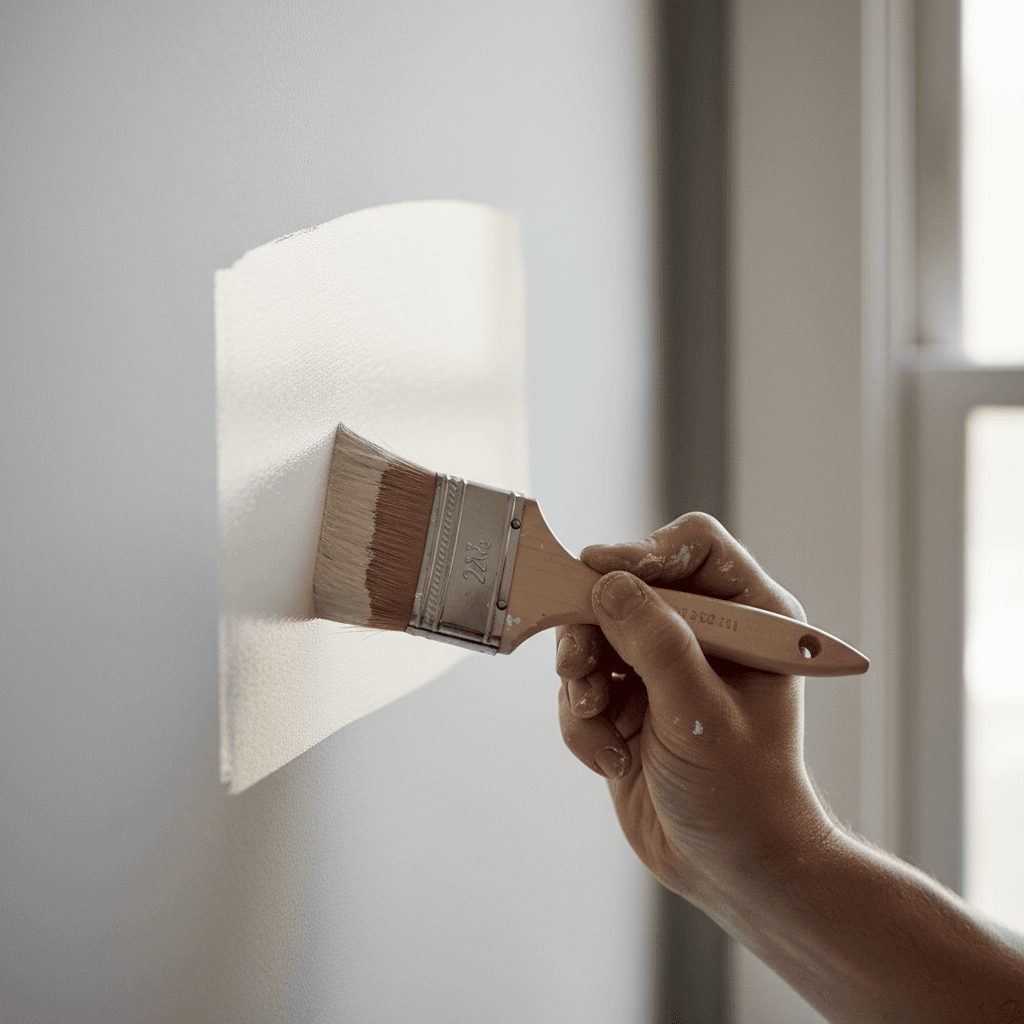 Profesional aplicando pintura de calidad en pared interior