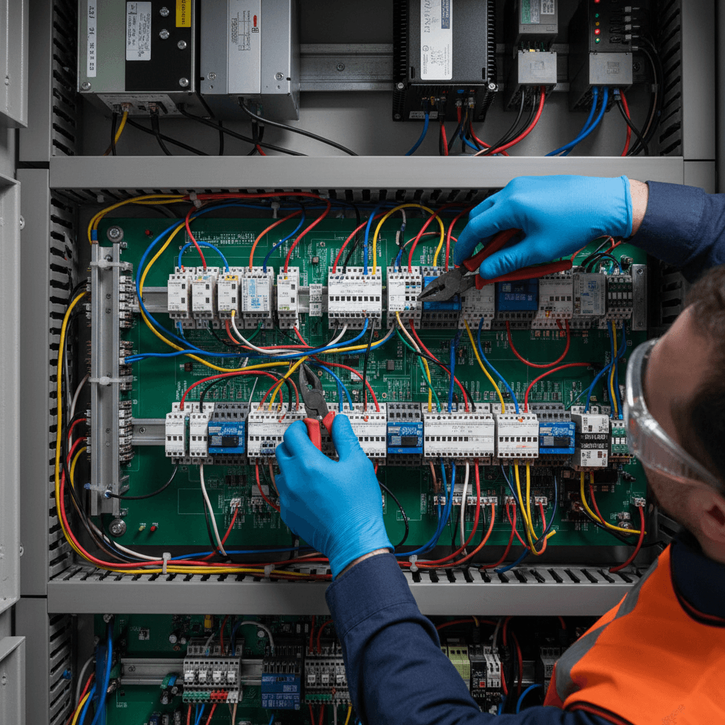 Instalación eléctrica profesional con componentes y materiales técnicos de calidad