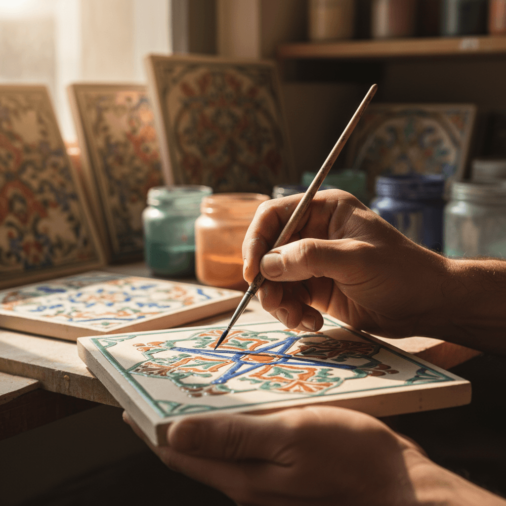 Instalación de cerámica decorativa con detalle artesanal